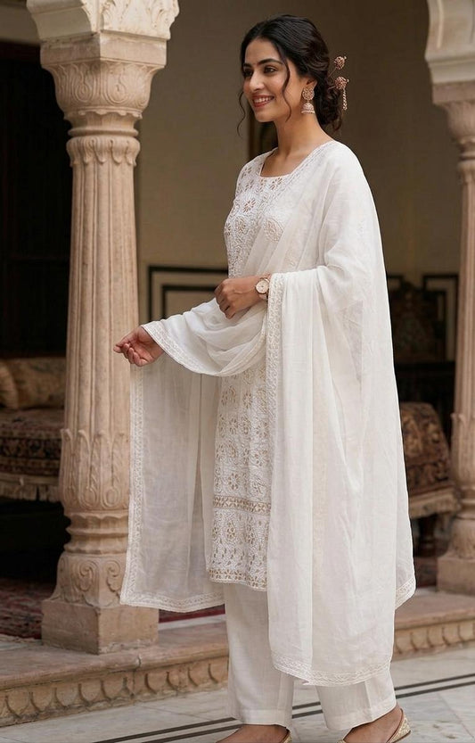 03-Piece Indian Chikankari Lawn Suit - Ready To Wear