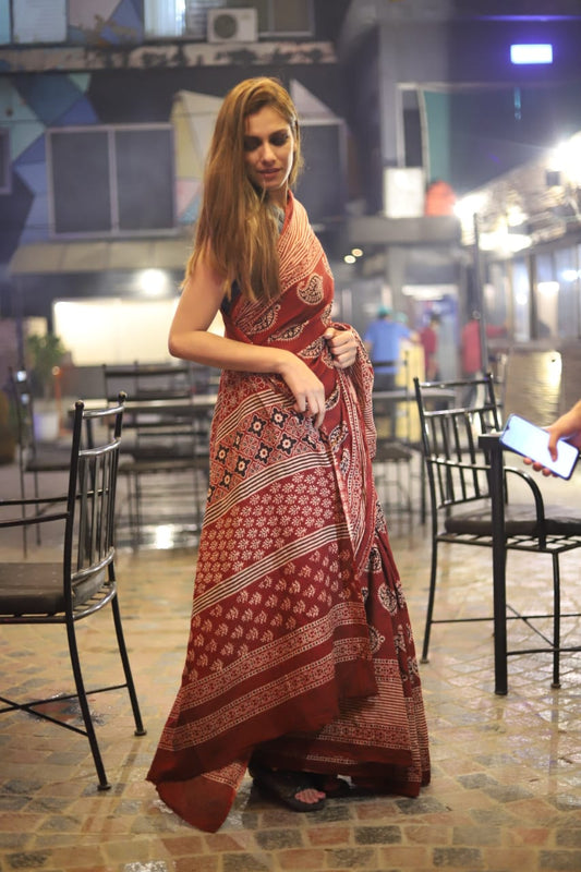 Ajrak Organic Print Saree