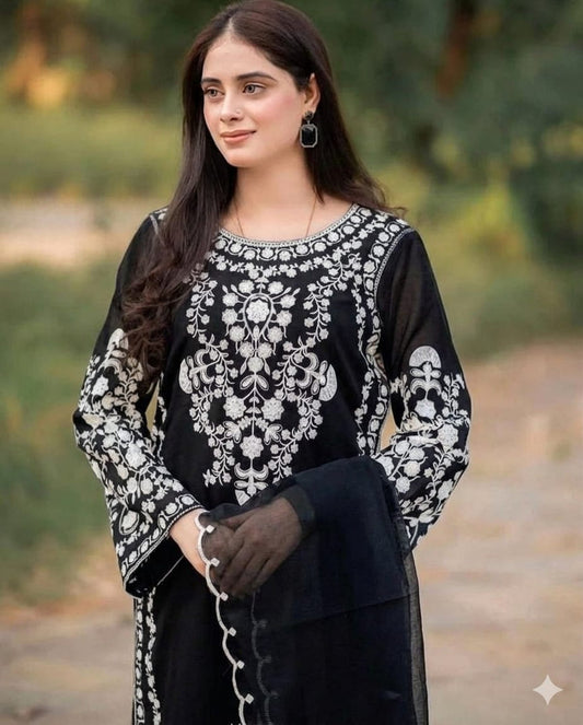 Winter Dhanak 3-Piece Embroidered Suit – Ready to Wear