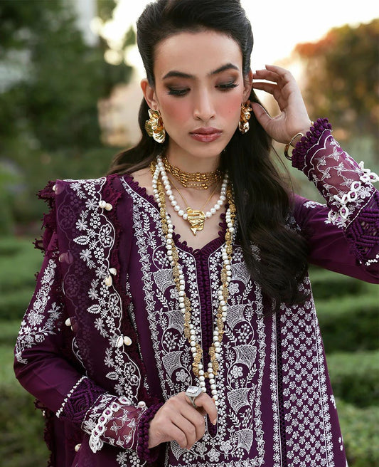 03-Piece Embroidered Lawn Suit With Organza Dupatta | Ready To Wear