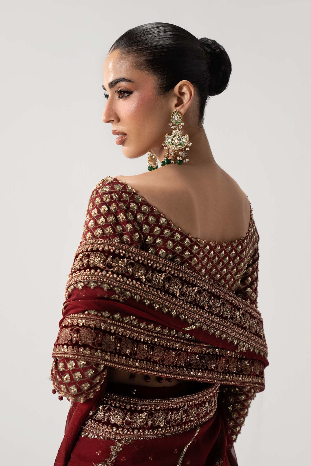 Sequined Embroidered Chiffon Saree with Raw Silk Blouse | Ready To Wear