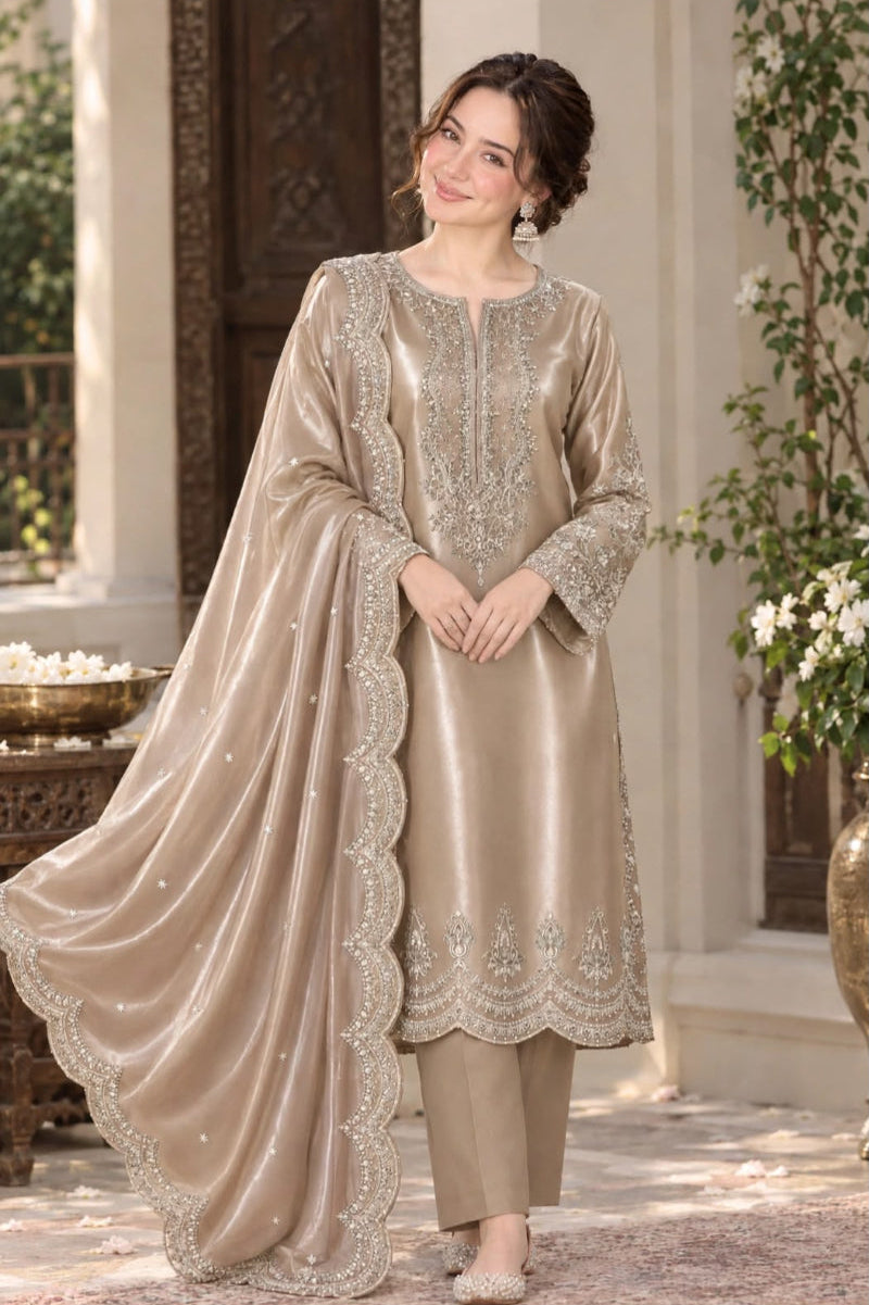 Luxury Sheesha Silk Heavy Embroidered 3-Piece Suit | Ready To Wear