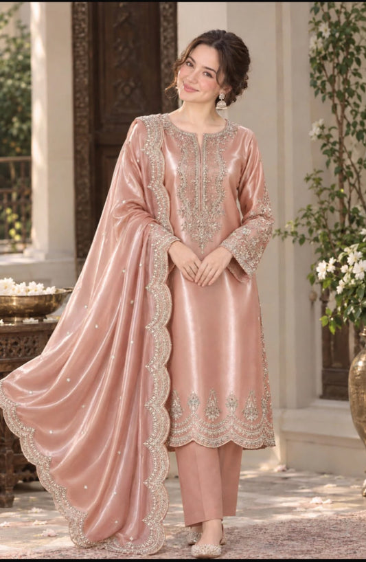 Luxury Sheesha Silk Heavy Embroidered 3-Piece Suit | Ready To Wear