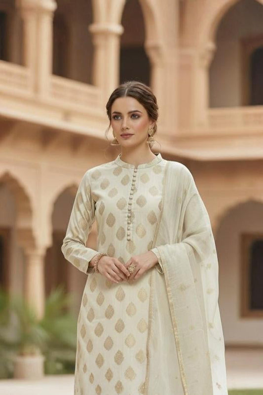 3 Piece Stitched Jaquard Dress - Ready To Wear