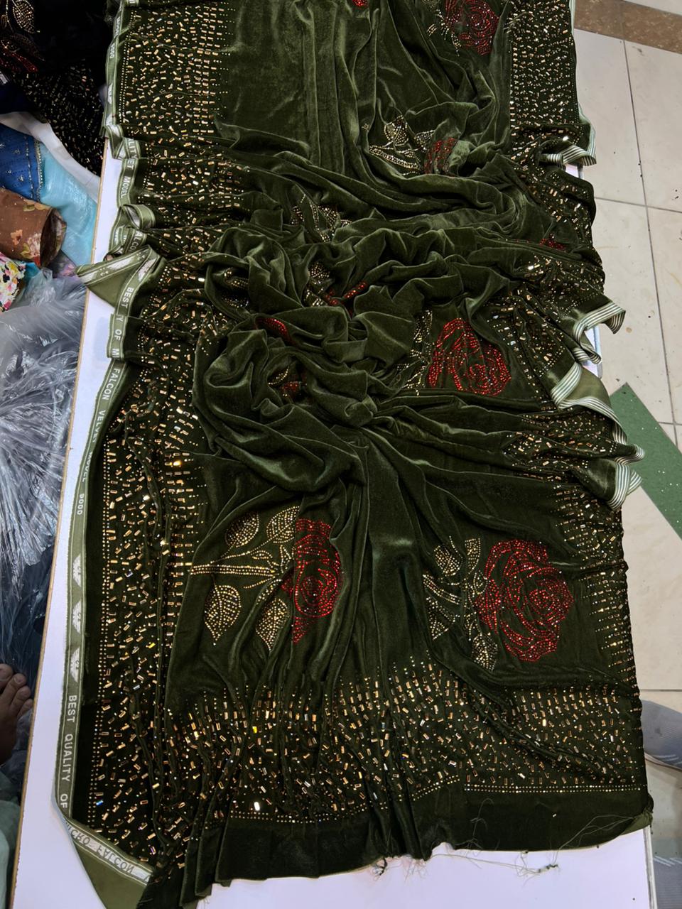 3 Piece Velvet Suit Set with 4-Side Border Shawl - Ready to Wear