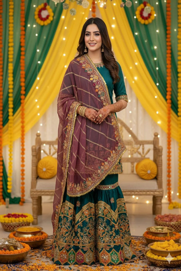 3 Piece Stitched Gharara Suit - Ready to Wear