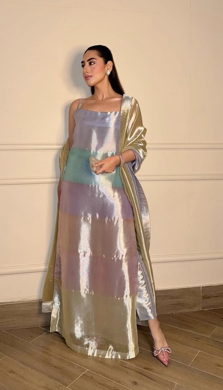3Piece Lama Tissue Dress Ready To Wear