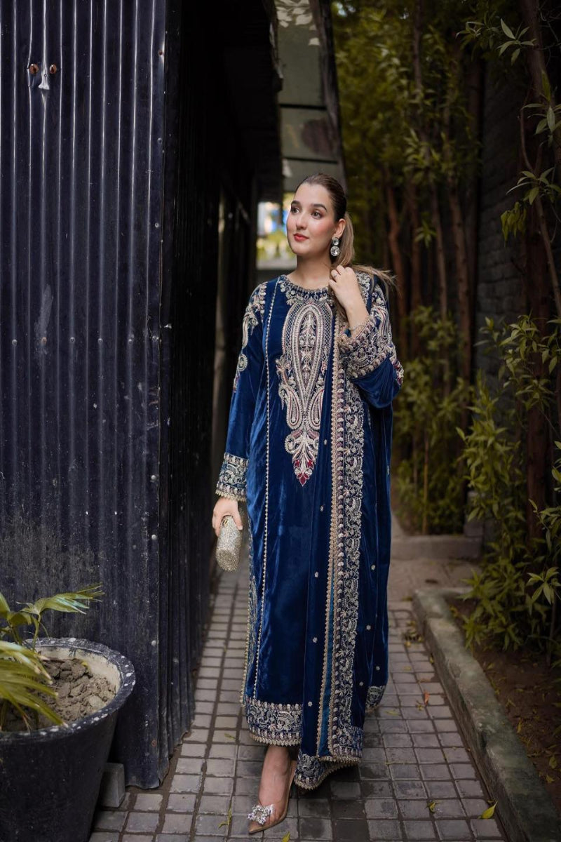 Luxury Velvet Heavy Embroidered Suit | 3-Piece Winter Collection
