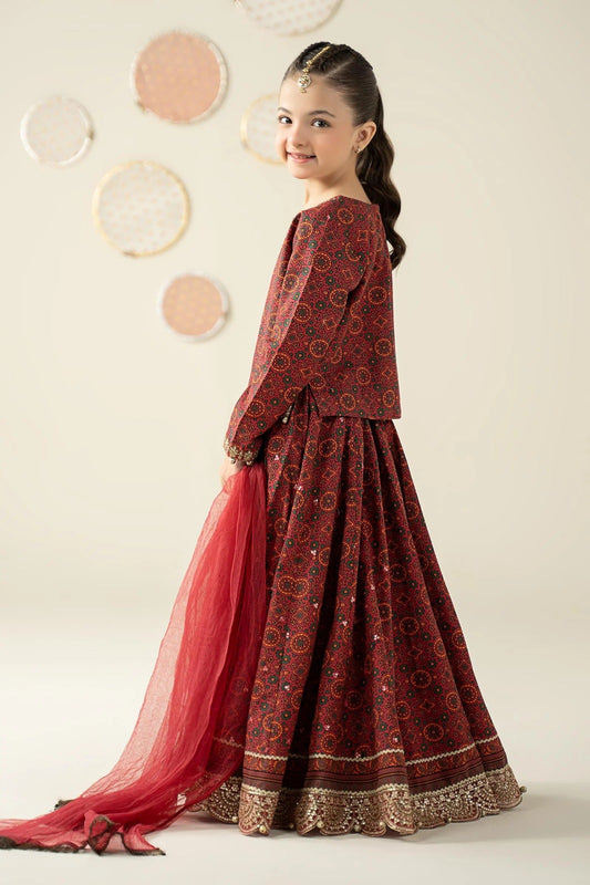 03 Piece Maroon Embroidered Chiffon Suit - Ready To Wear