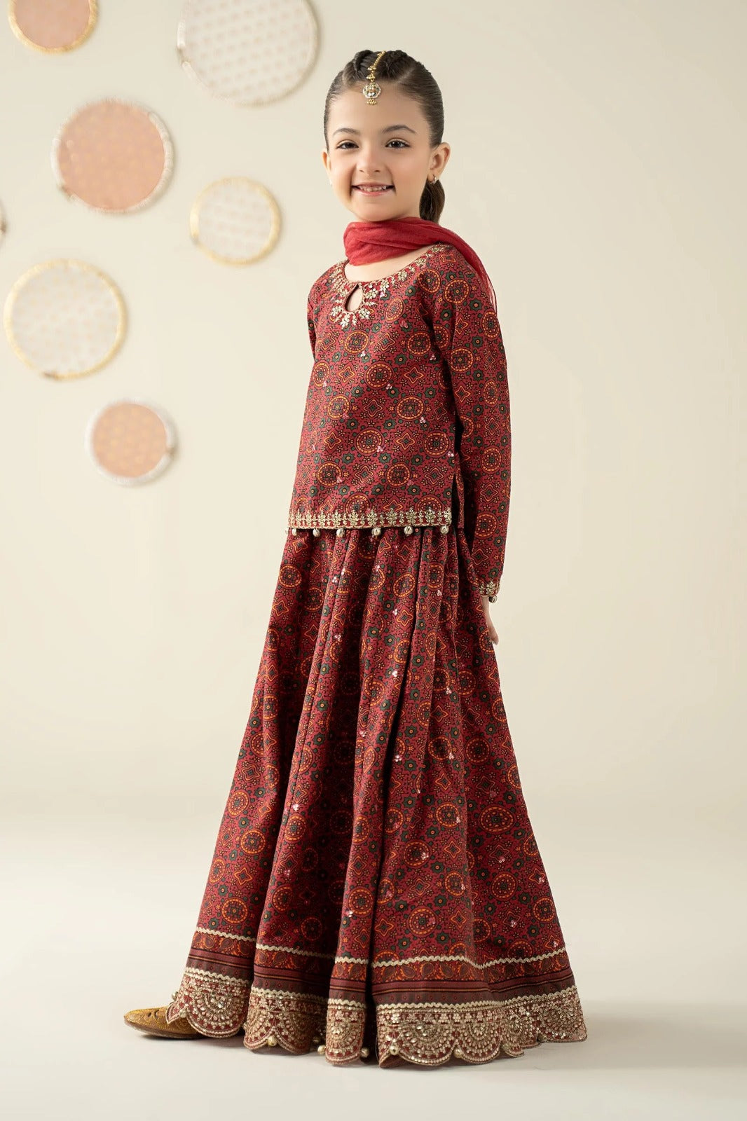 03 Piece Maroon Embroidered Chiffon Suit - Ready To Wear