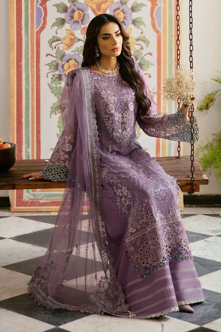 03 Piece Embroidered Chiffon Suit - Ready To Wear