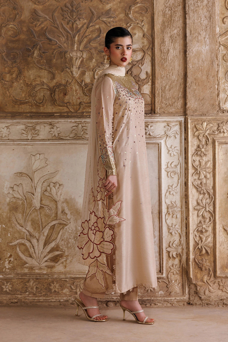 Beige Gold Raw Silk Formal Suit | ready to wear