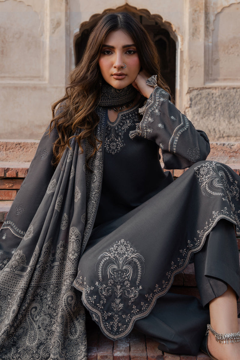 Dhank Charcoal Grey Embroidered 3-Piece Suit | Ready-to-Wear
