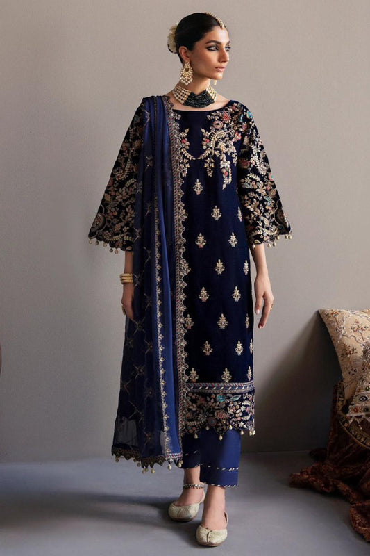 Maroon / Navy Blue Luxury Velvet Embroidered 3-Piece Suit | Ready to Wear