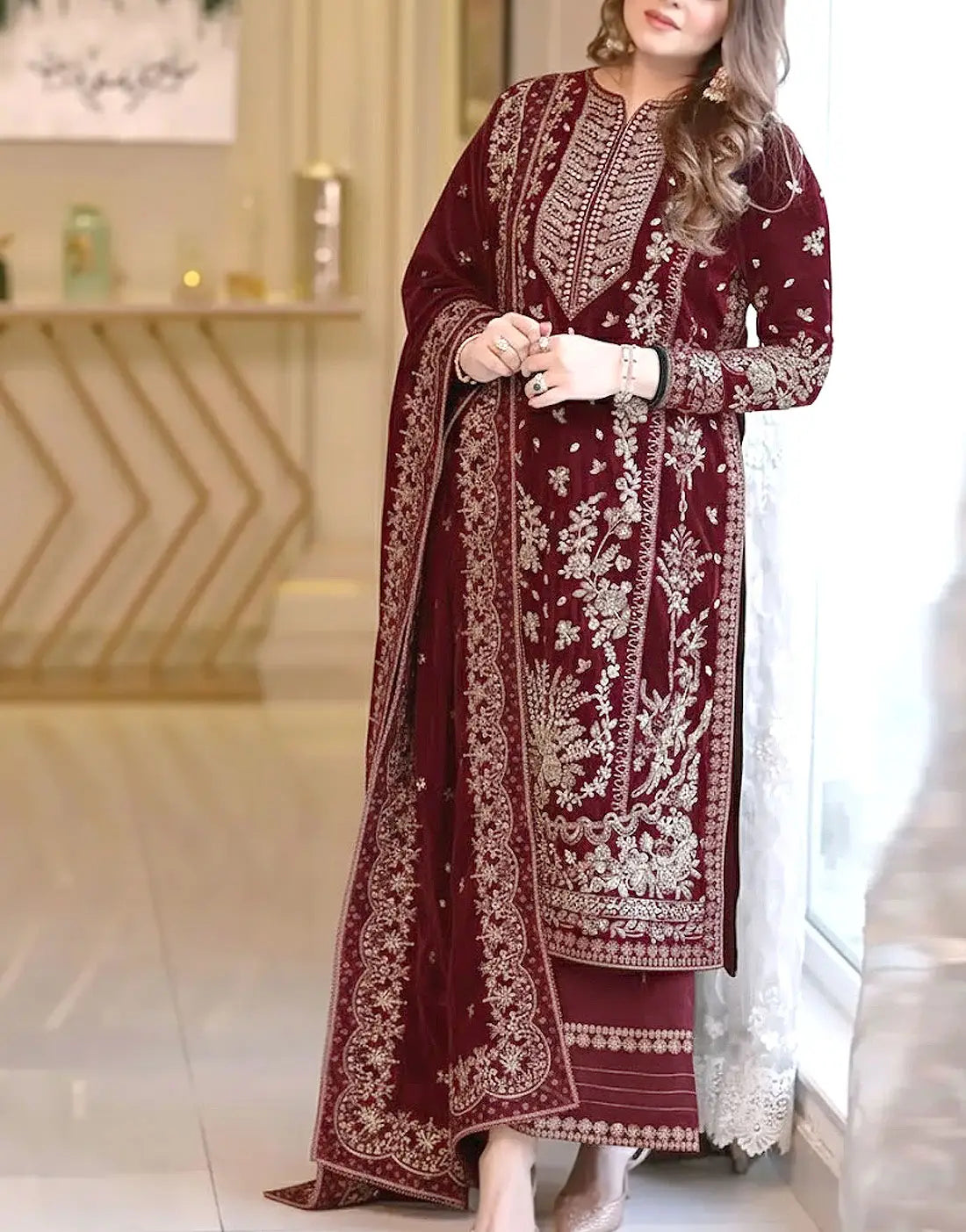 03-Piece Chiffon Suit With Heavy Embroidery - Ready To Wear