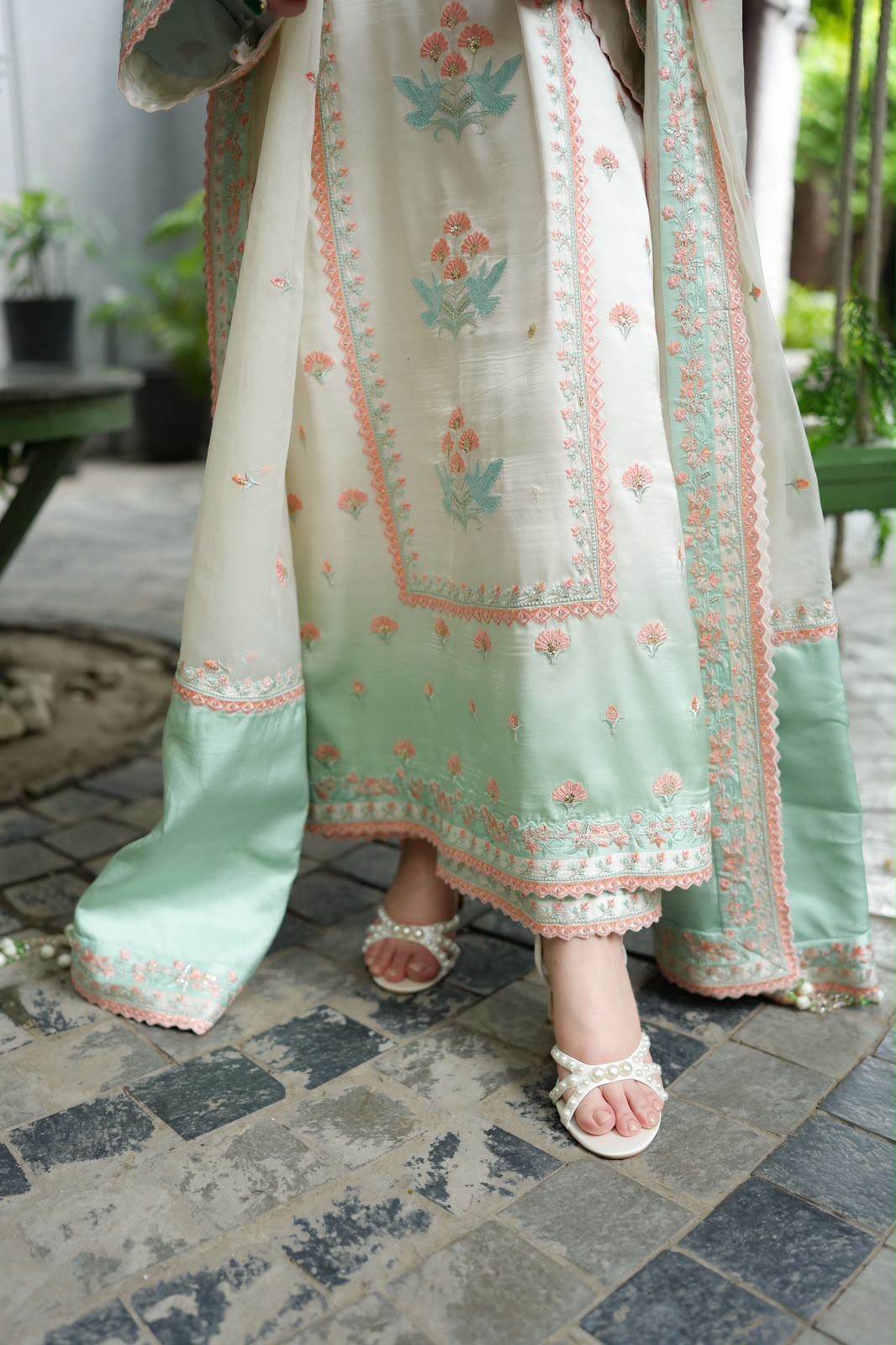 Embroidered Tie & Dye Charmeuse Silk Suit with Organza Dupatta | Ready To Wear