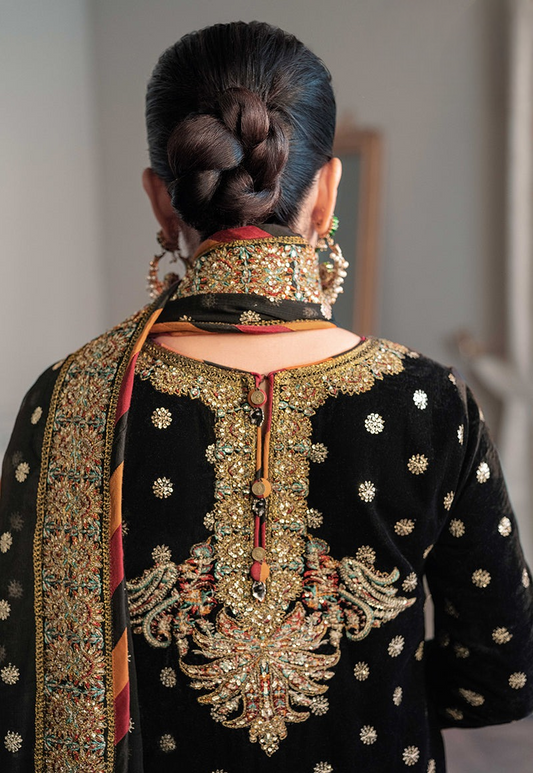 03 Piece Embroidered Velvet Suit - Ready To Wear