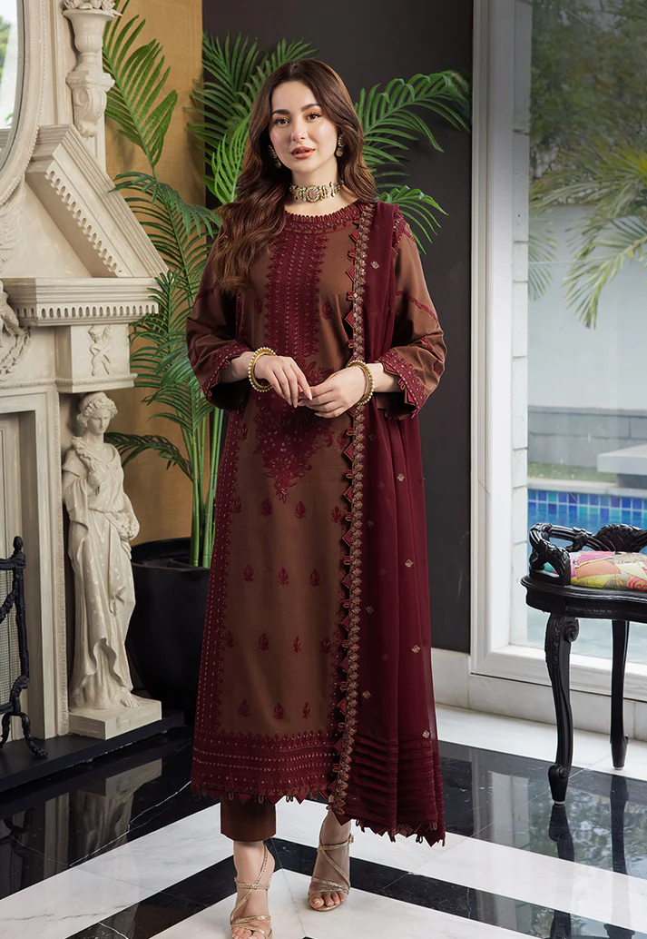 Rich Brown - 03-Piece Embroidered Lawn Suit | Ready To Wear