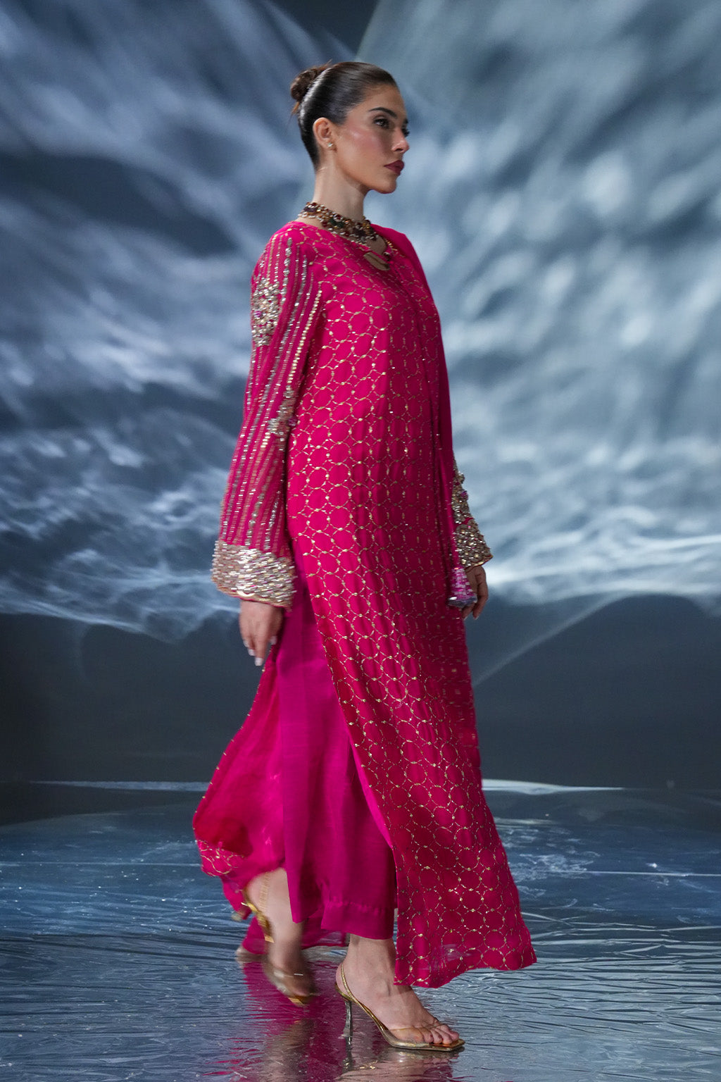 03-Piece Sequence Chiffon Dress Ready To Wear