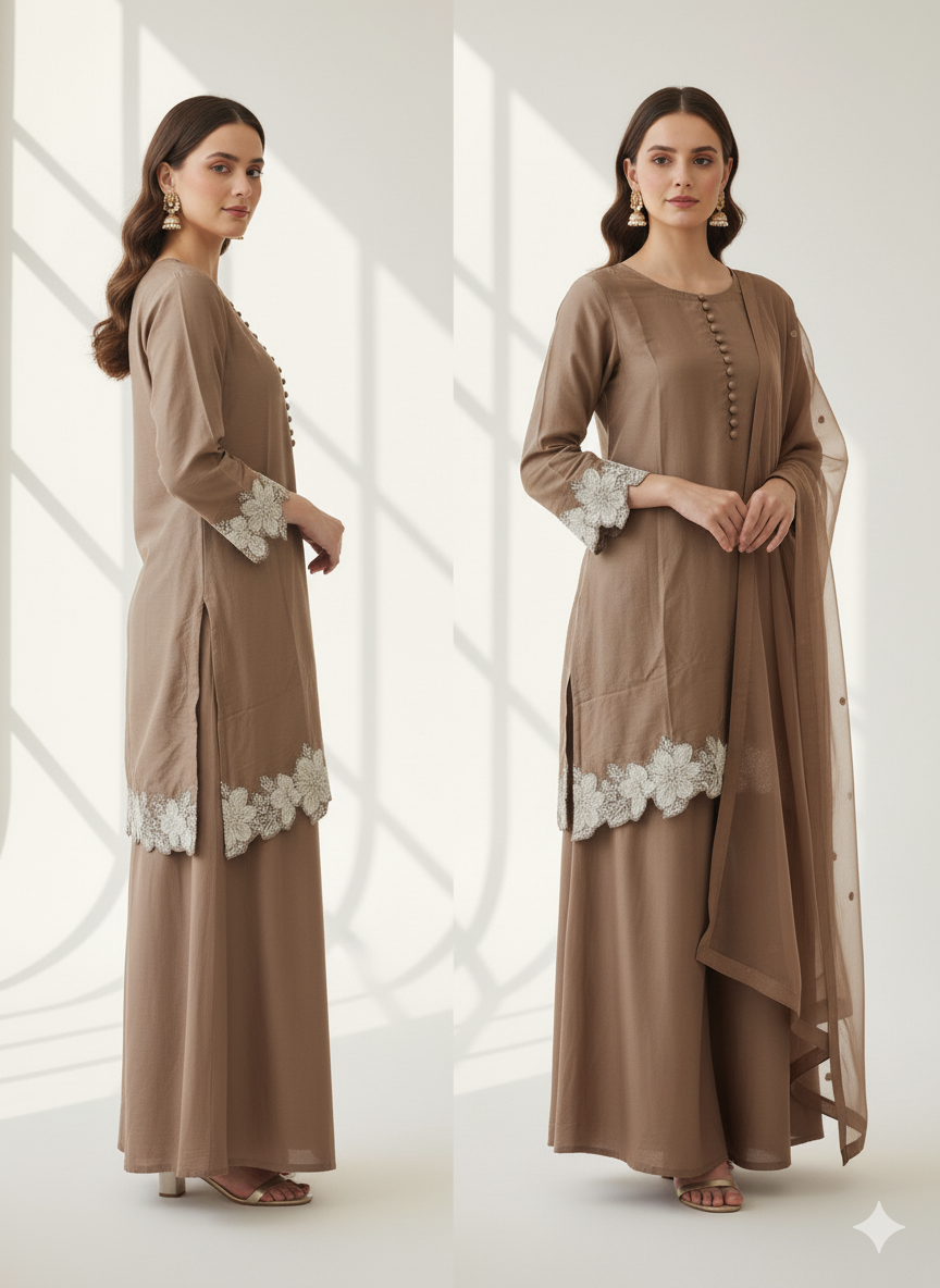 Designer Dress 3-Piece Khaddi Silk Suit