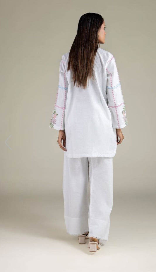 03-Piece Button Flaired Shirt and Shalwar - Ready To Wear