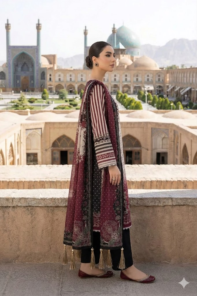 03-Piece Digital Print Silk Suit - Ready To Wear