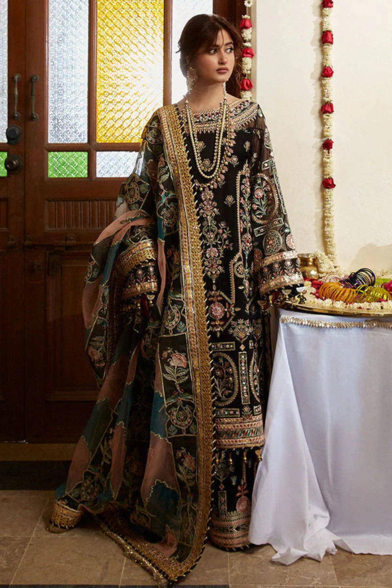 03-Piece Heavy Embroidered Embellished Organza Gharara Set - Ready To Wear