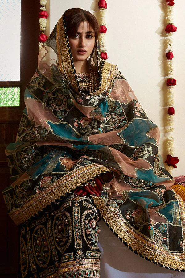 03-Piece Heavy Embroidered Embellished Organza Gharara Set - Ready To Wear