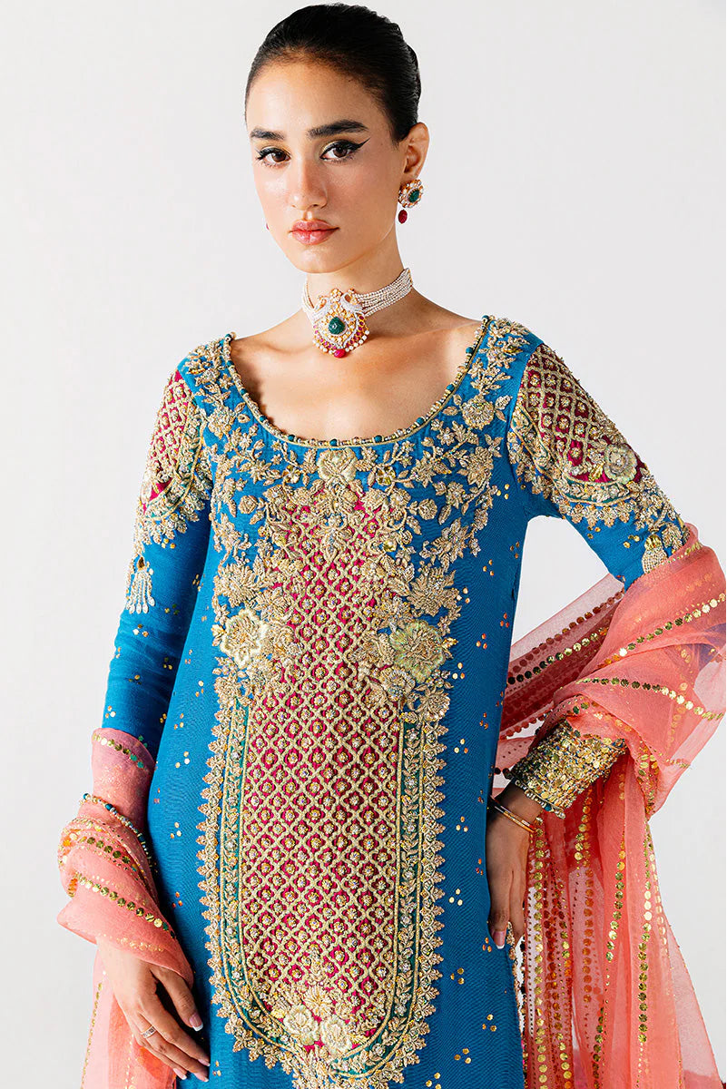 03-Piece - Hand Embellished Kattan Silk with Organza Moqesh Dupatta - Ready To Wear
