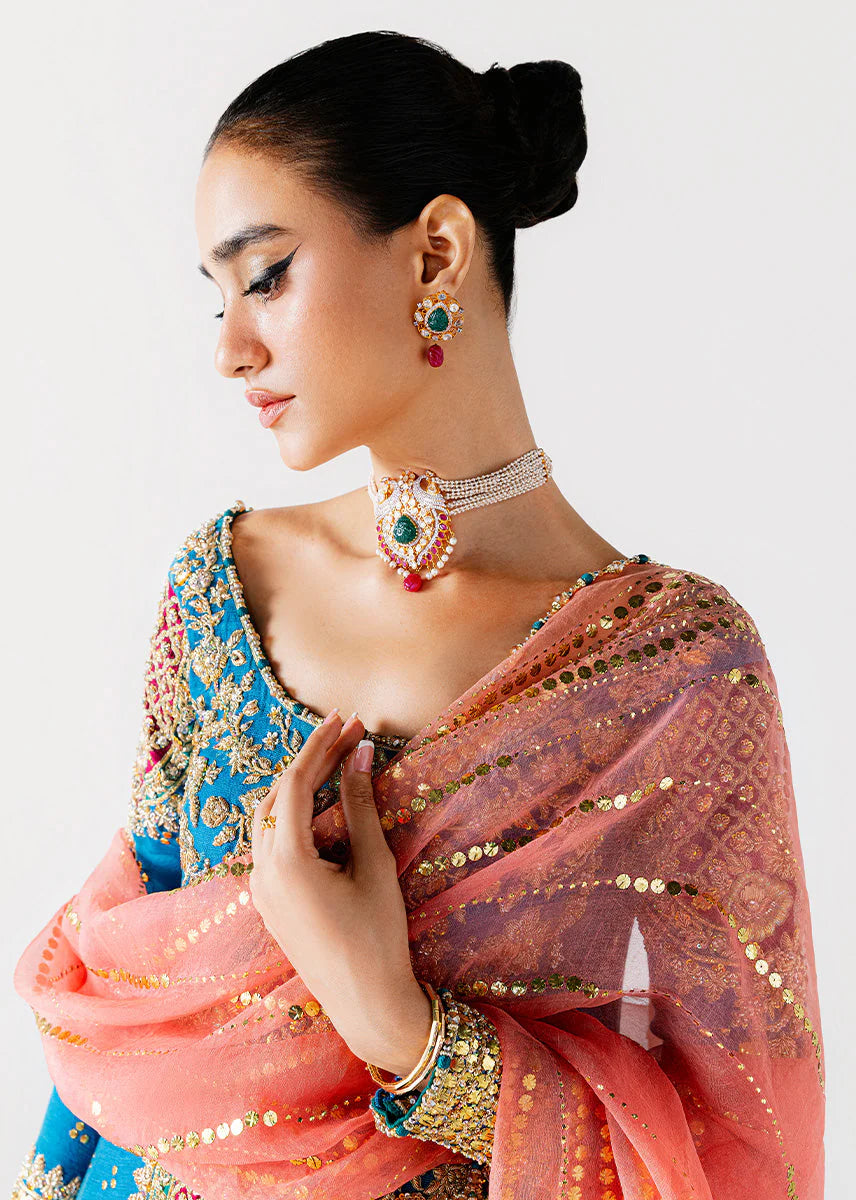 03-Piece - Hand Embellished Kattan Silk with Organza Moqesh Dupatta - Ready To Wear