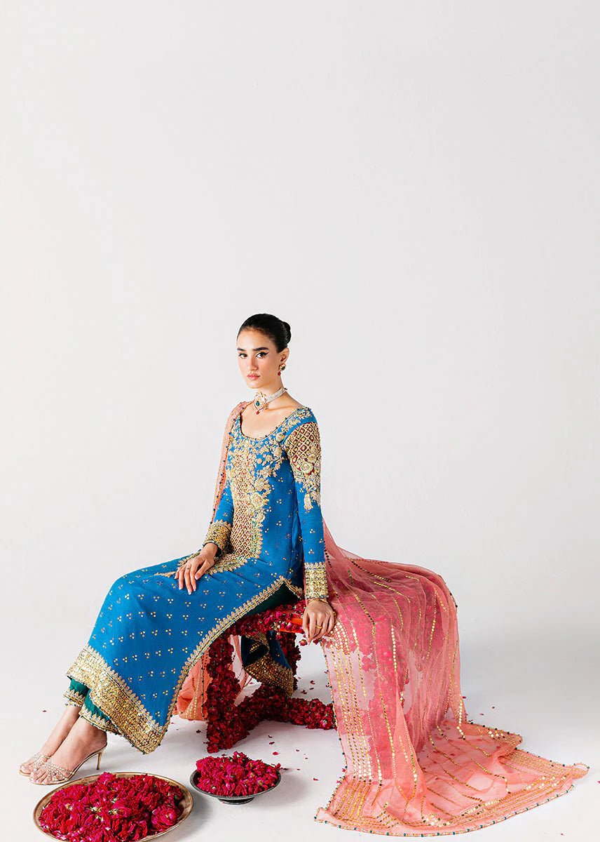 03-Piece - Hand Embellished Kattan Silk with Organza Moqesh Dupatta - Ready To Wear