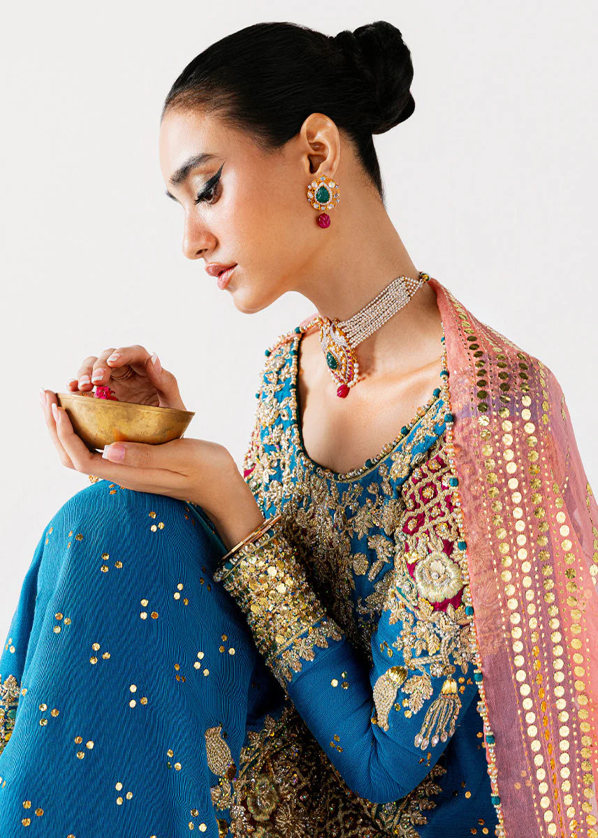 03-Piece - Hand Embellished Kattan Silk with Organza Moqesh Dupatta - Ready To Wear