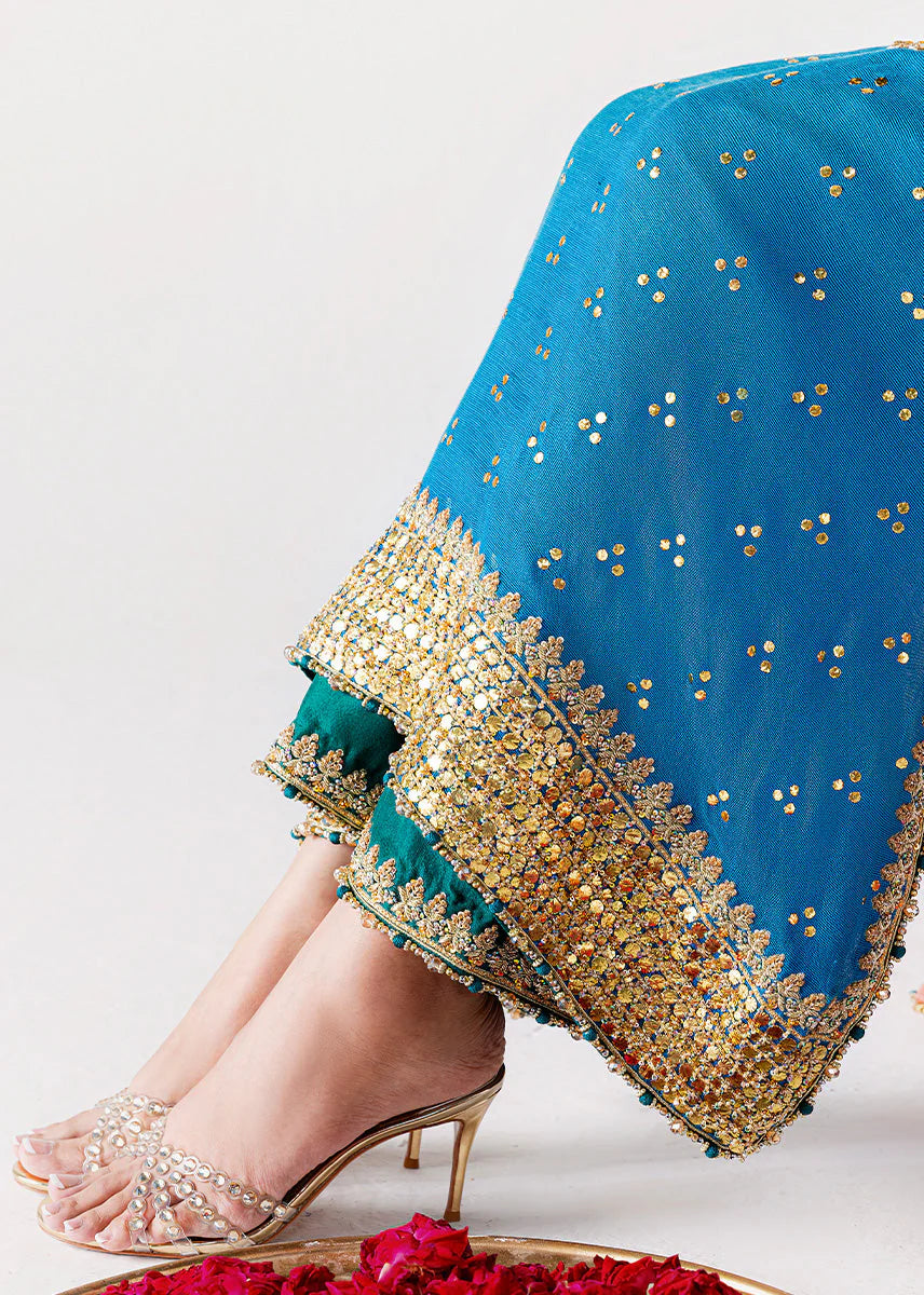 03-Piece - Hand Embellished Kattan Silk with Organza Moqesh Dupatta - Ready To Wear