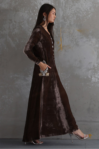 03-Piece Stitched Front Open Long Velvet Shirt