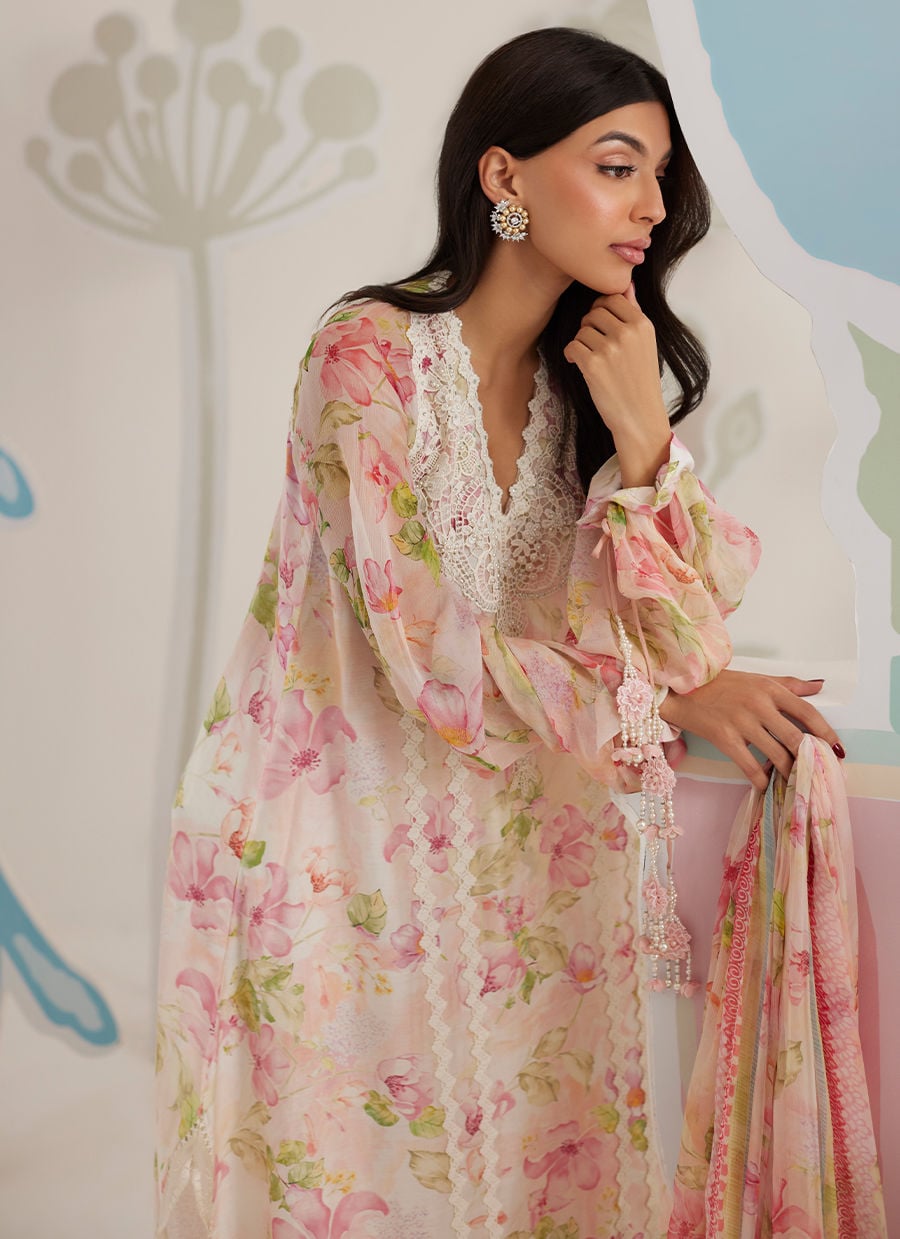 03-Piece Printed Lawn Suit With Chiffon Dupatta | Ready To Wear