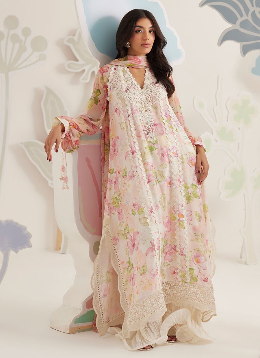 3 Piece Embroiderd Lawn Suit With Printed Chiffon Dupatta | RTW