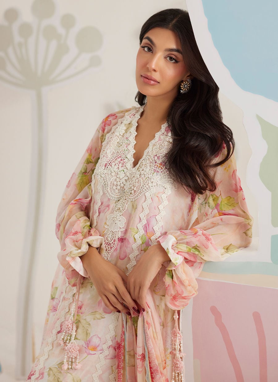 3 Piece Embroiderd Lawn Suit With Printed Chiffon Dupatta | RTW
