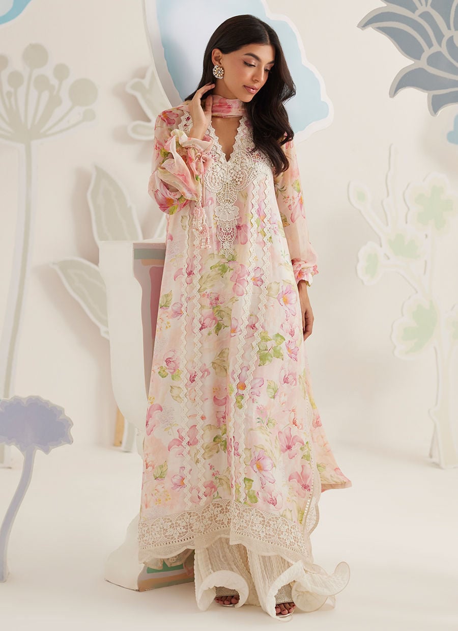 3 Piece Embroiderd Lawn Suit With Printed Chiffon Dupatta | RTW
