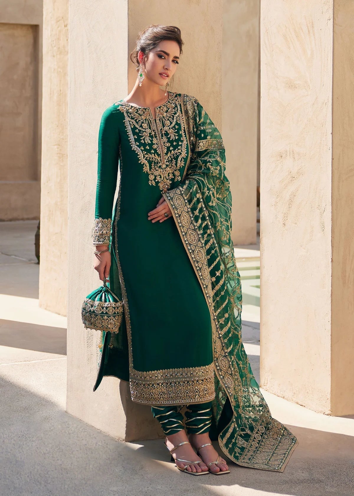 03-Piece Embroidered Korean Silk With Heavy Organza Dupatta - Ready To Wear