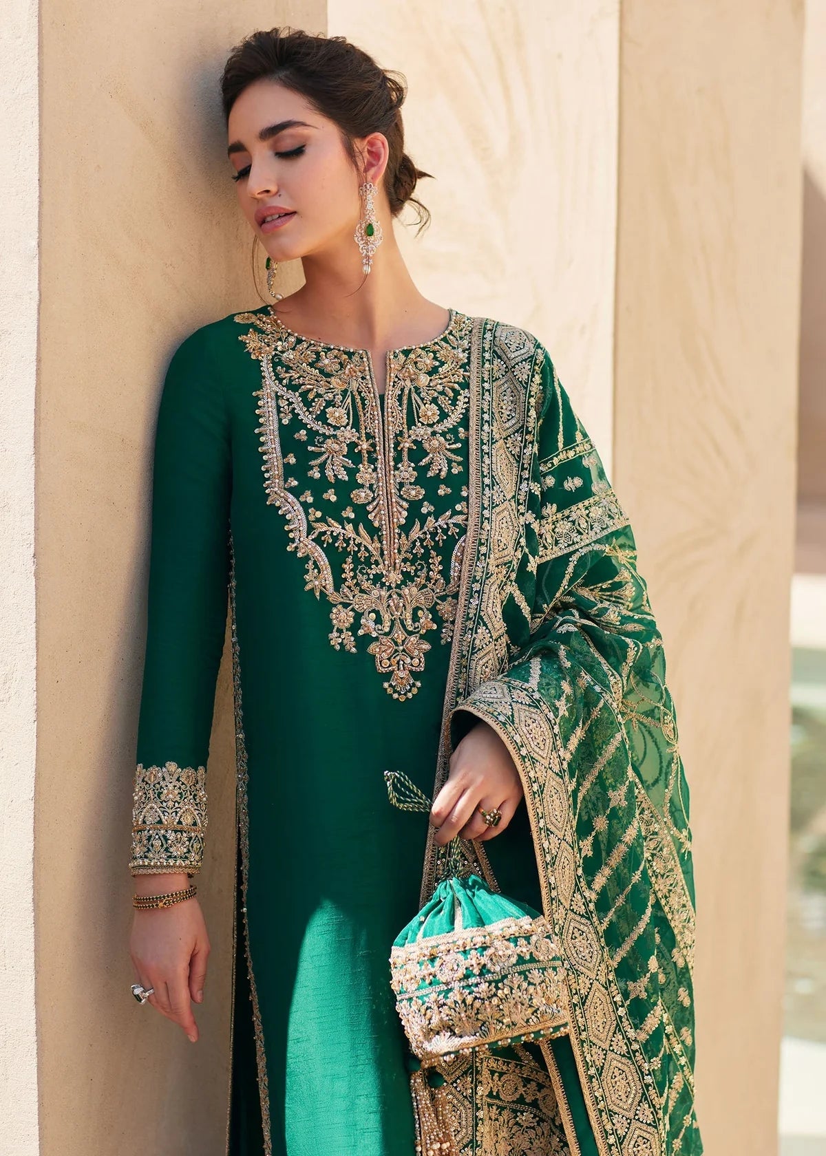 03-Piece Embroidered Korean Silk With Heavy Organza Dupatta - Ready To Wear