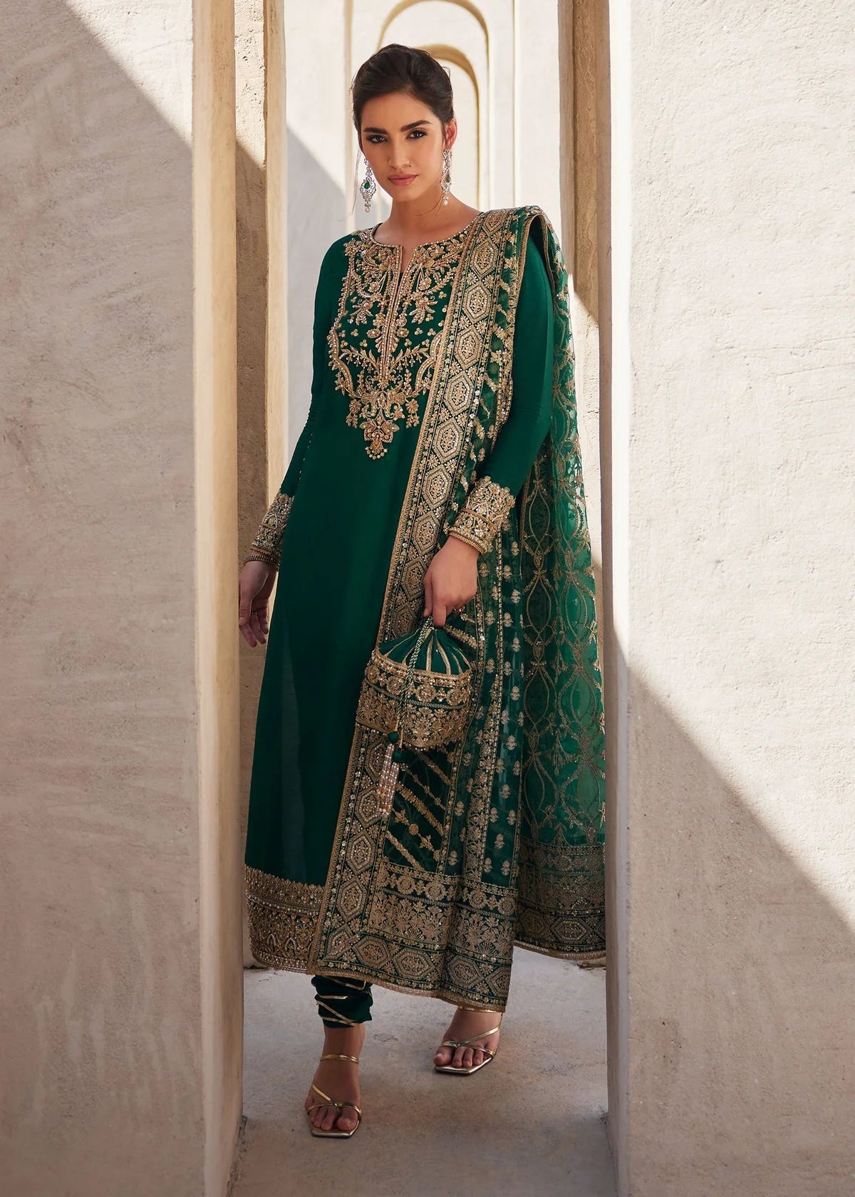 03-Piece Embroidered Korean Silk With Heavy Organza Dupatta - Ready To Wear