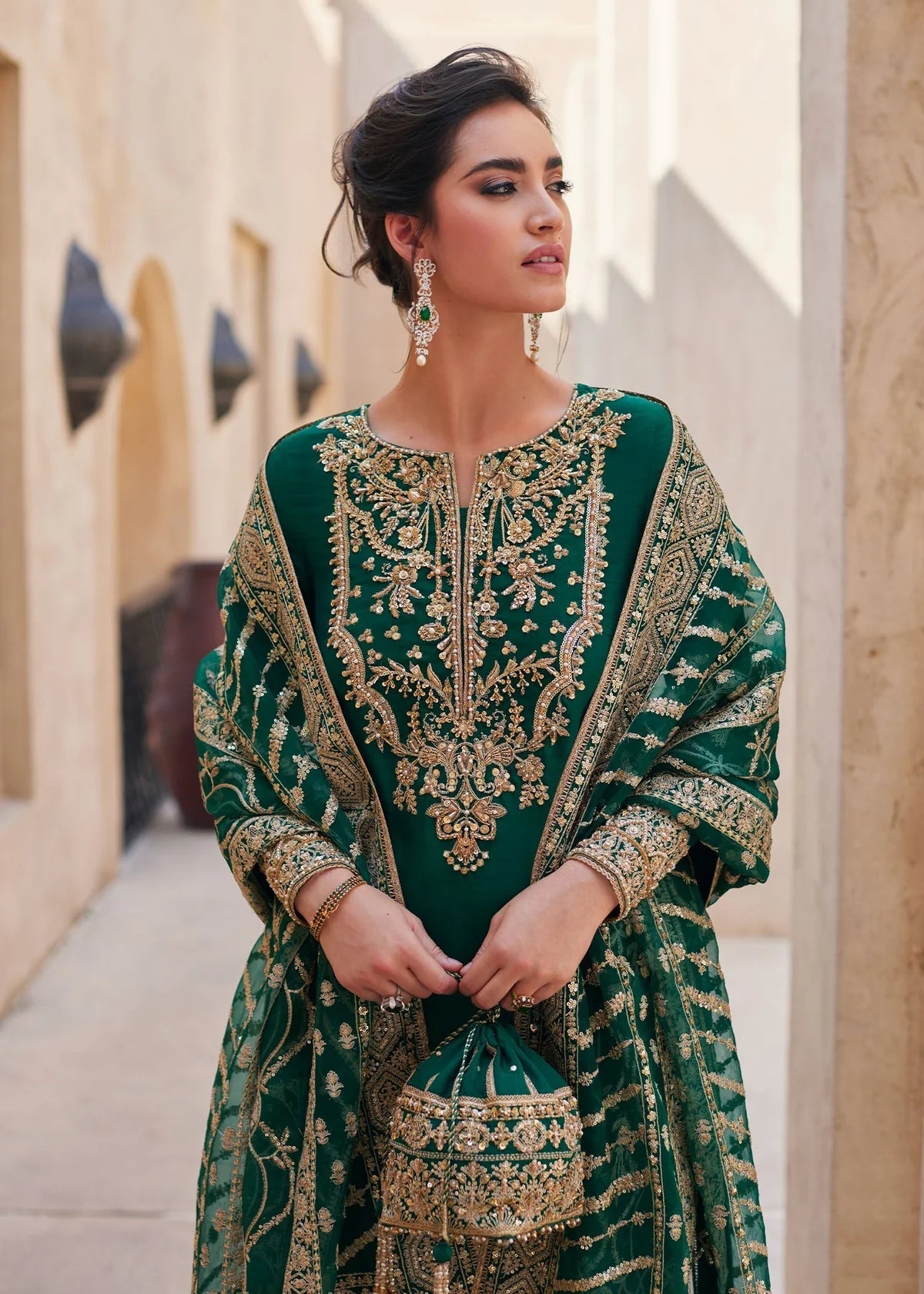03-Piece Embroidered Korean Silk With Heavy Organza Dupatta - Ready To Wear