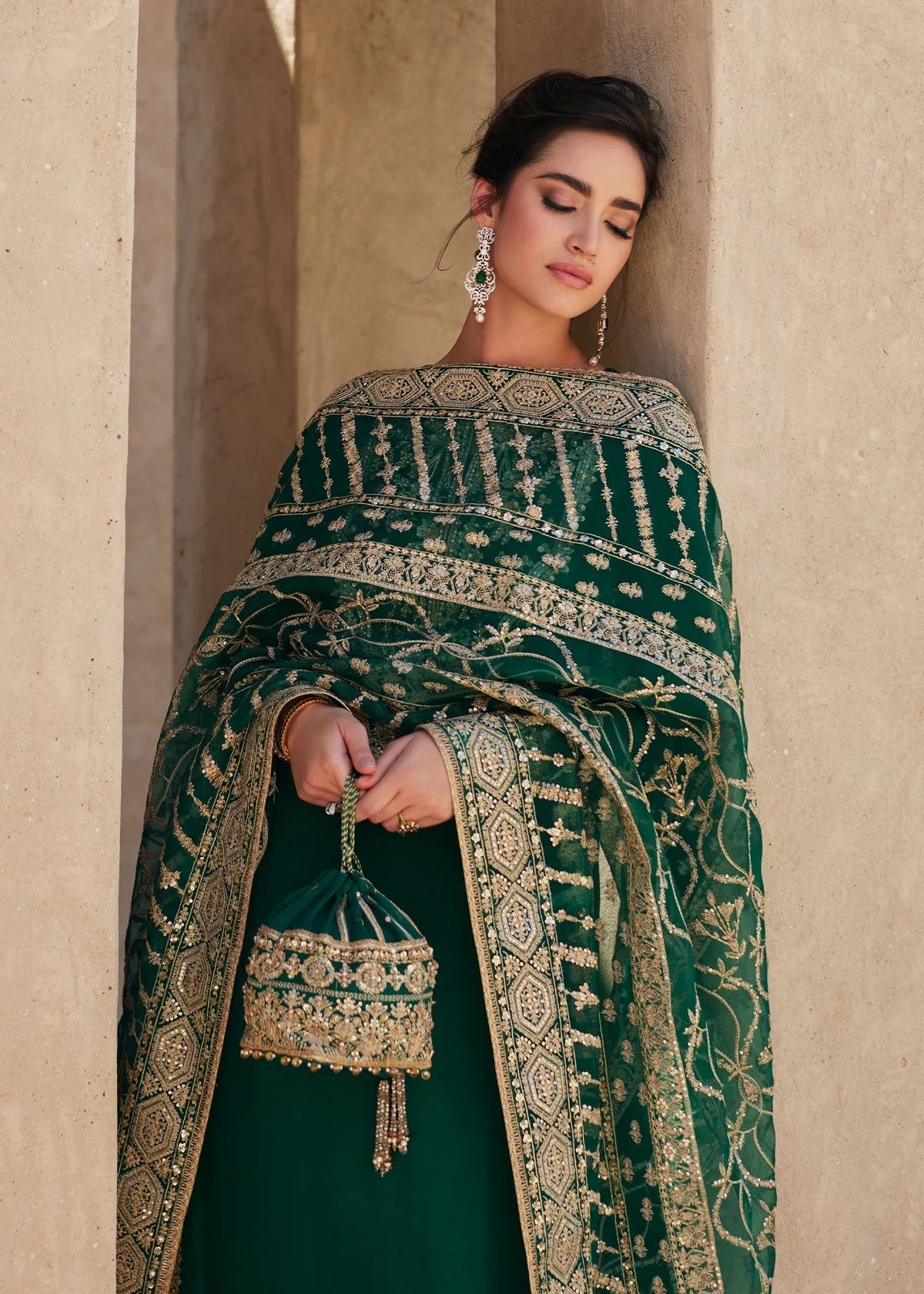 03-Piece Embroidered Korean Silk With Heavy Organza Dupatta - Ready To Wear