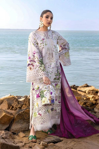 3 Piece Embroidery Snow-White & Magenta - Ready To Wear Suit