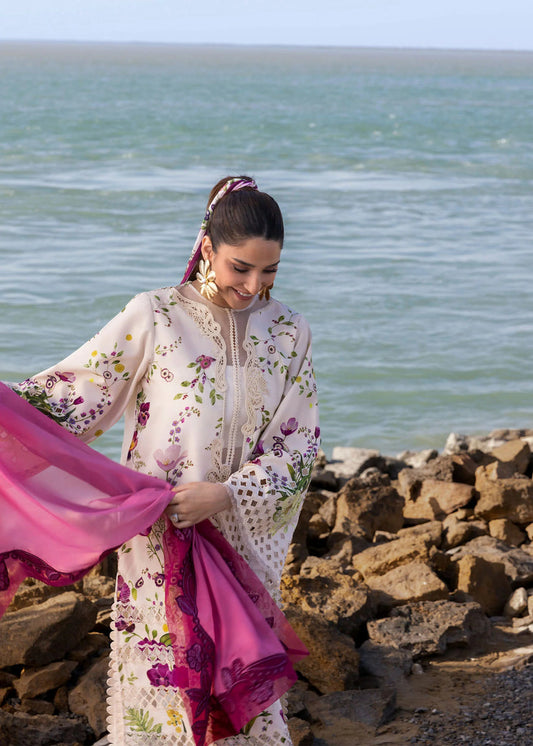 3 Piece Embroidery Snow-White & Magenta - Ready To Wear Suit