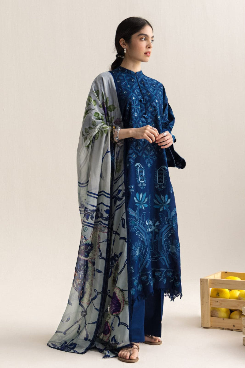 Dhank Royal Blue  Embroidered 3-Piece Suit | Ready-to-Wear