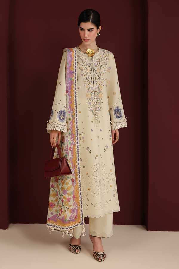 Beige Embroidered Lawn Suit With Cambric Trouser