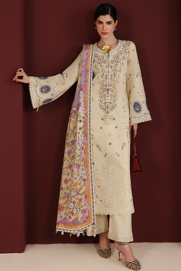 Beige Embroidered Lawn Suit With Cambric Trouser