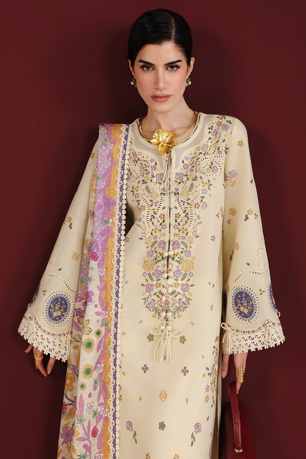 Beige Embroidered Lawn Suit With Cambric Trouser