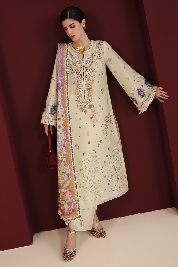 Beige Embroidered Lawn Suit With Cambric Trouser